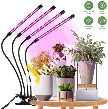 Led Plant Grow Light 4 Heads Clip Lamp 40W 80 Leds Full Spectrum For Indoor Plants 360° Adjustable